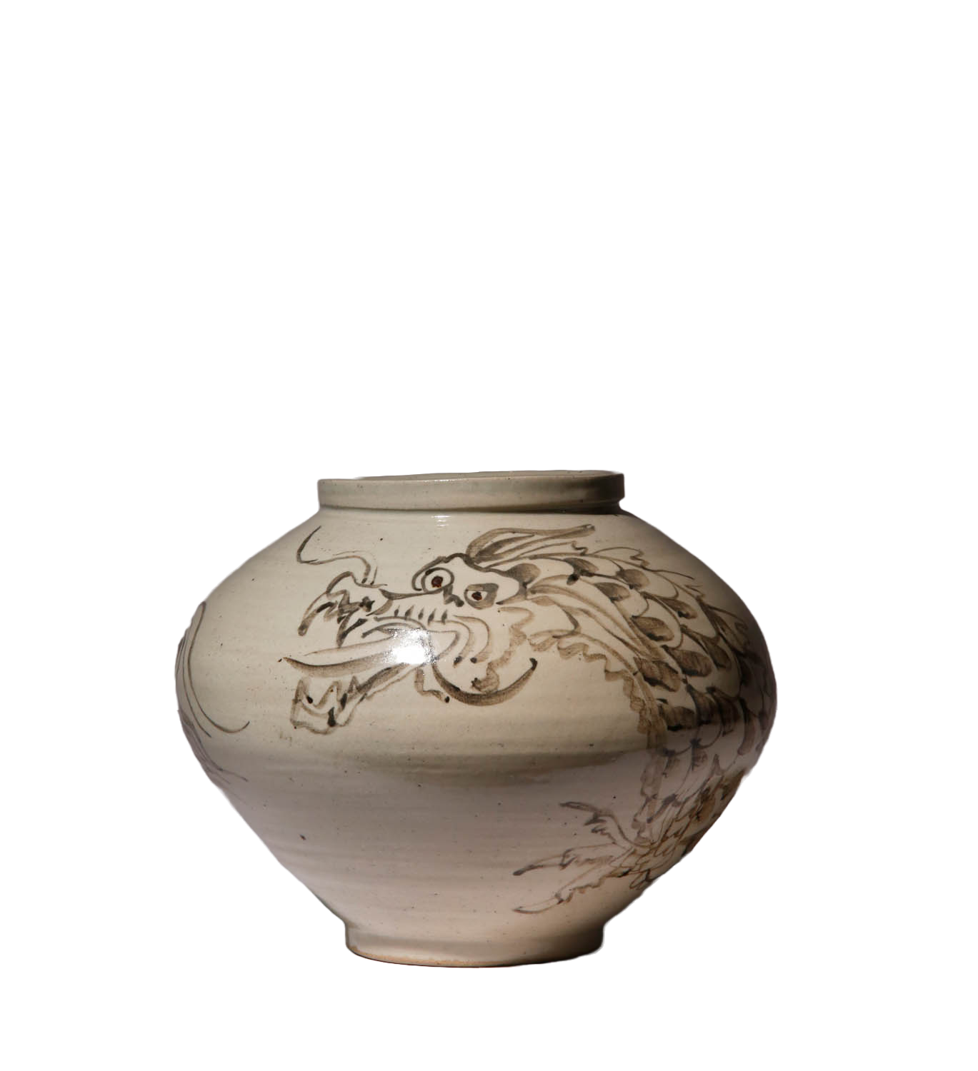 Korean Iron-Painted Dragon Moon Jar, Joseon or Later - 19th Century - Objets de Vertu