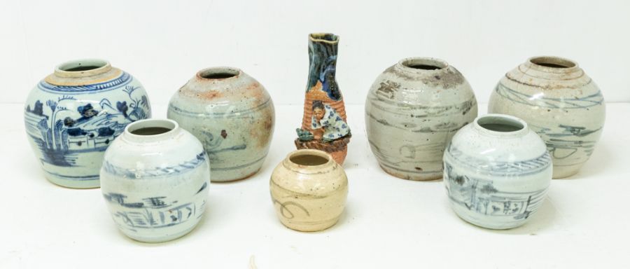 Collection of Chinese Blue and White Porcelain Ginger Jars, Qing Dynasty, 19th Century, 15.5CMS High; Six Other - Objets de Vertu