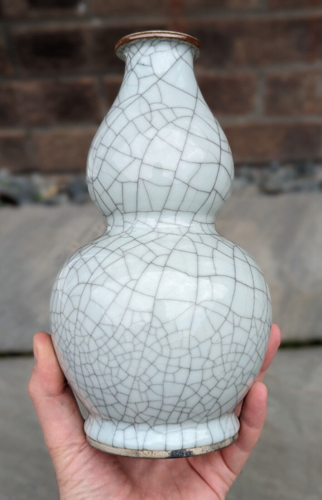 Antique Chinese porcelain crackle glaze (Ge / Guan) double gourd vase, 18th/19th century, Qing - Objets de Vertu