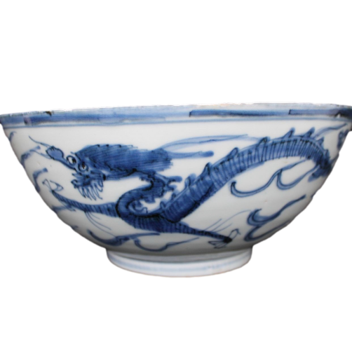 Blue and White Dragon Bowl - Ming, Wanli - Objects of Virtu